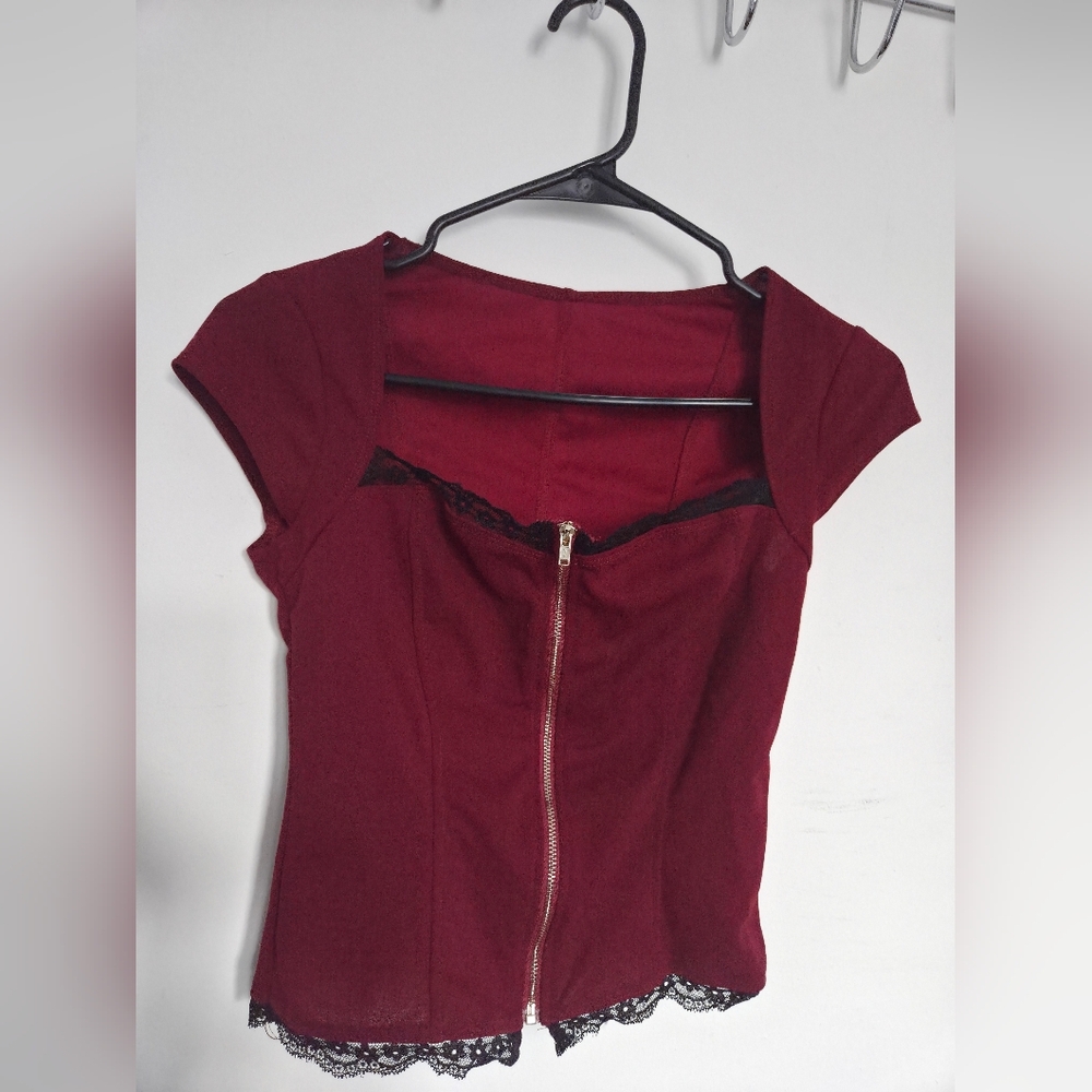 Burgundy Cap Sleeve Dress with Zipper